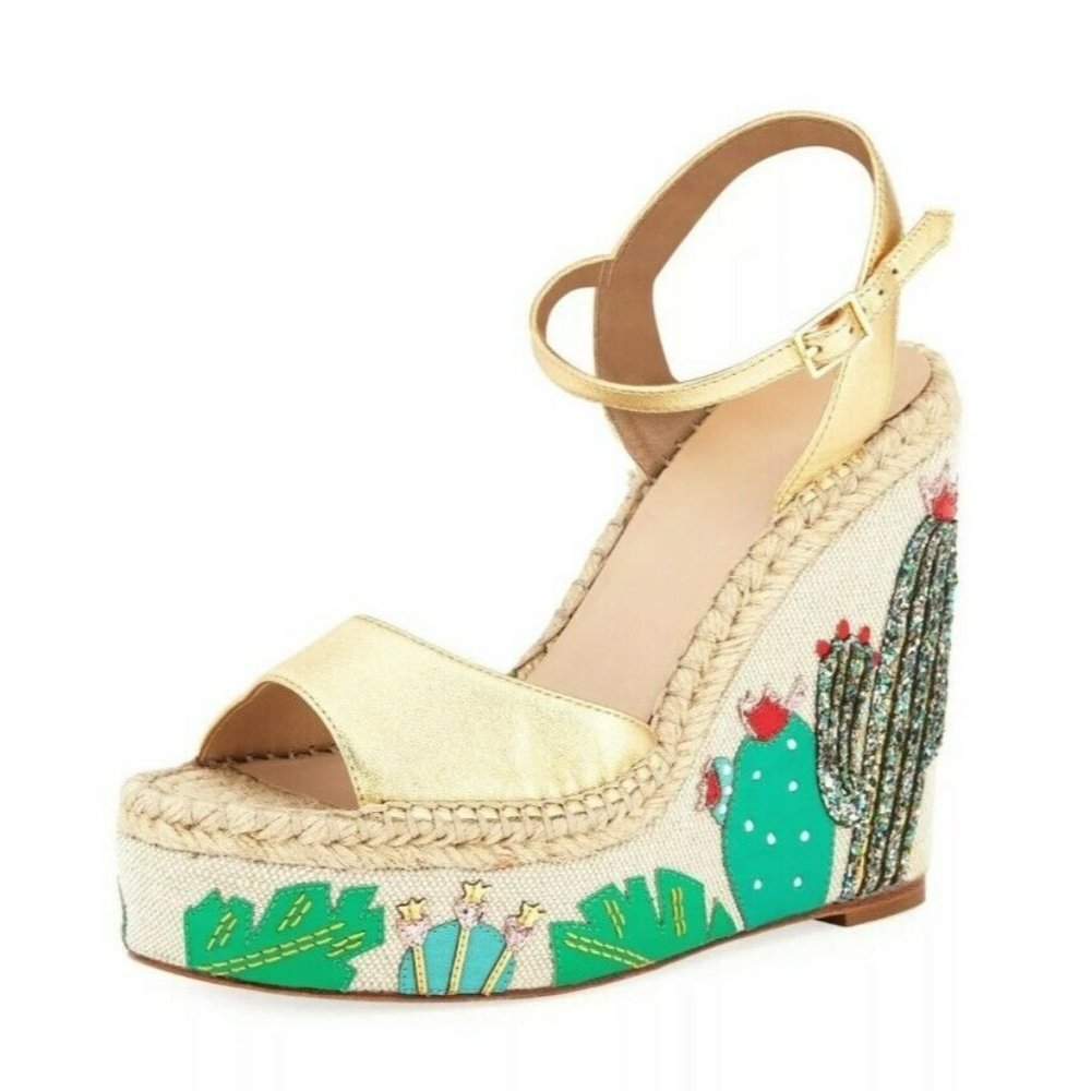 Kate Spade New York Dallas Glitter Cactus Platform Wedge Sandals Size 10